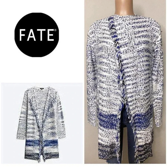 Fate blue/white tweed wrap cardigan in large with long sleeves - Picture 1 of 4
